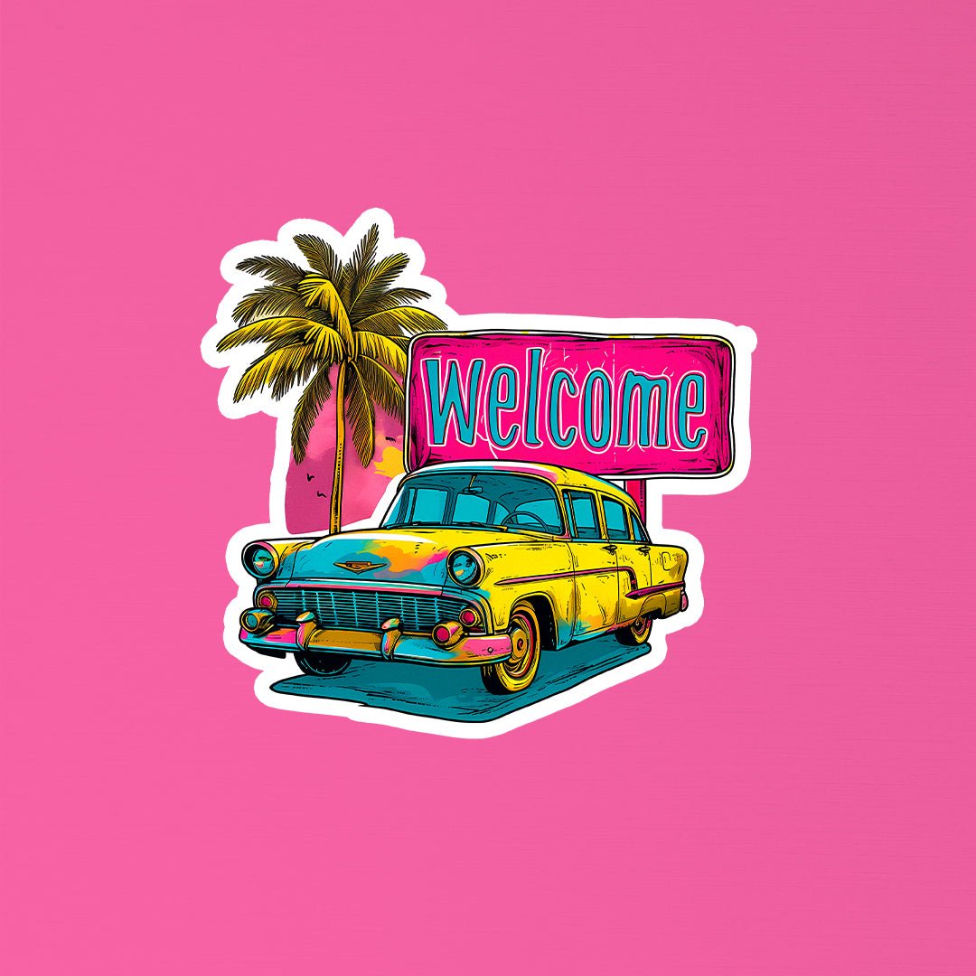 Miami Car & Palm Trees Sticker - STICKER LOK